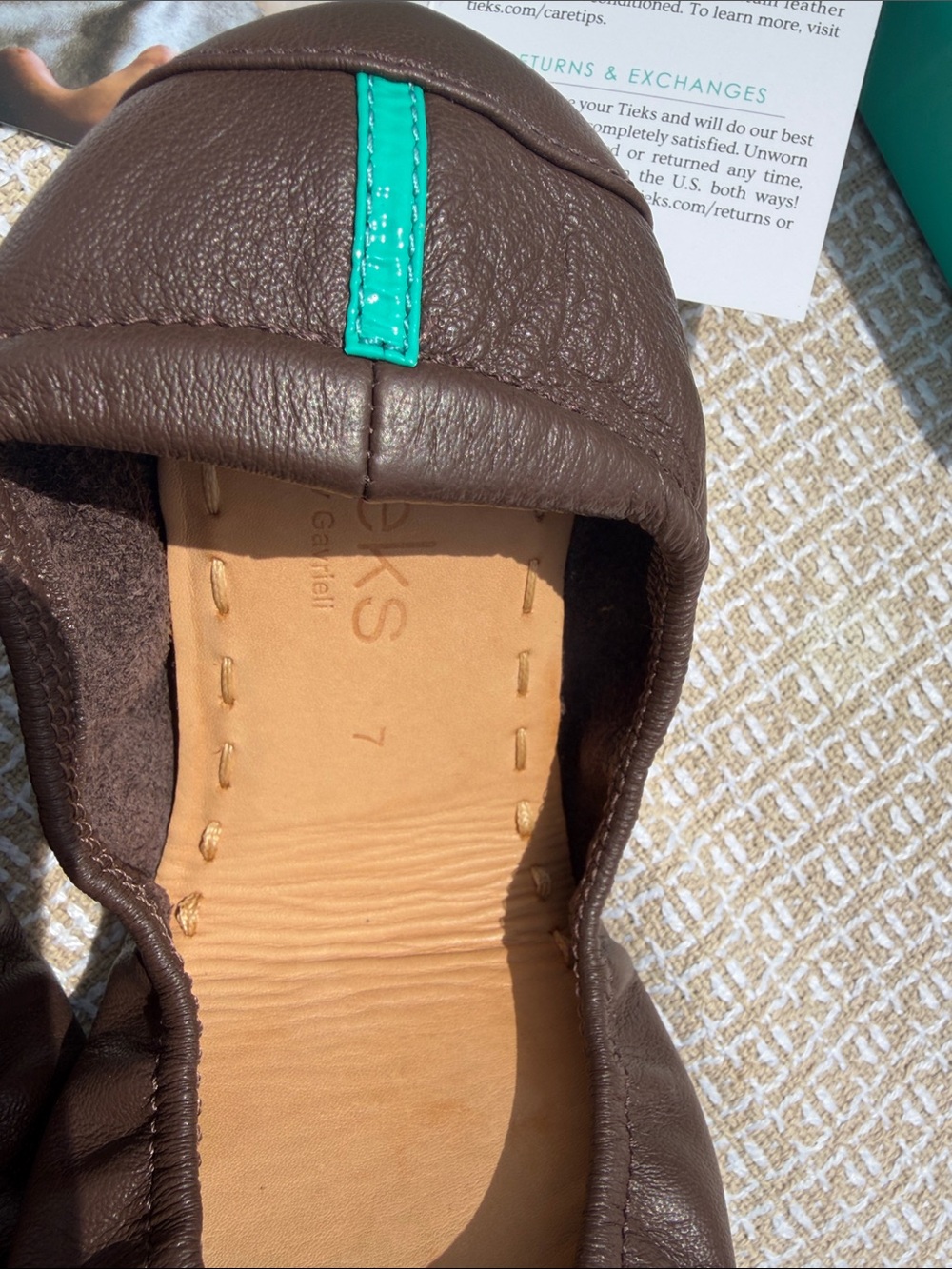 Tieks Brown Leather Ballet Flats with Teal Insole - Picture 7 of 9